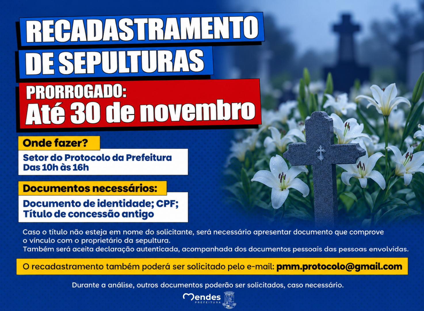 Cadastro de sepulturas do Cemitério Municipal Prorrogado